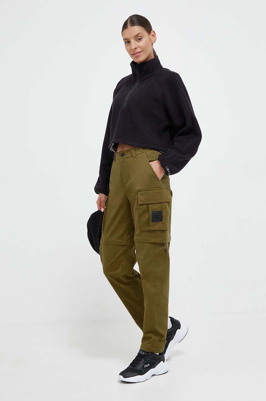 Kalhoty The North Face dámské, zelená barva, jednoduché, high waist - zelená - Hlavní materiál: 64 %