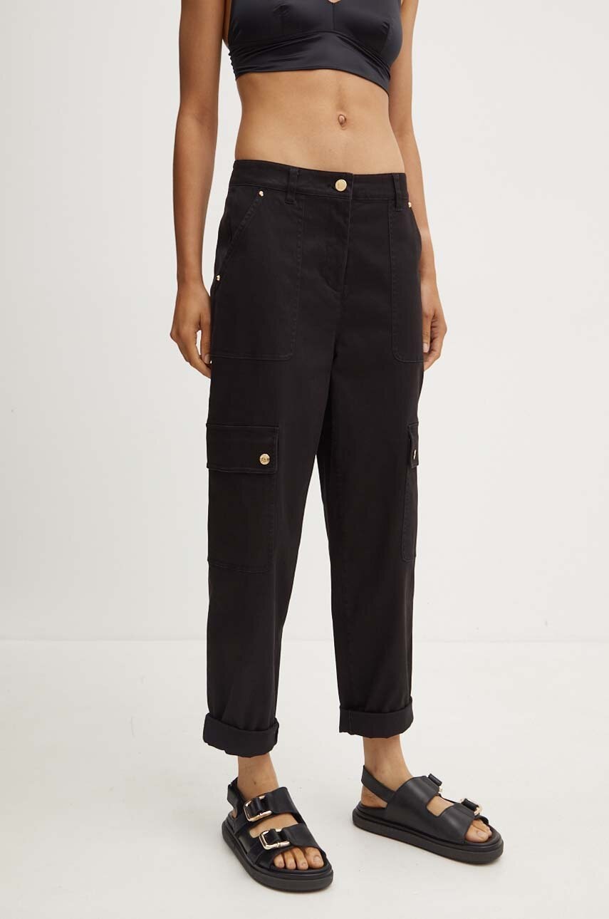 MICHAEL Michael Kors pantaloni femei, culoarea negru, drept, high waist MICHAEL Michael Kors pantaloni femei, culoarea negru, drept, high waist