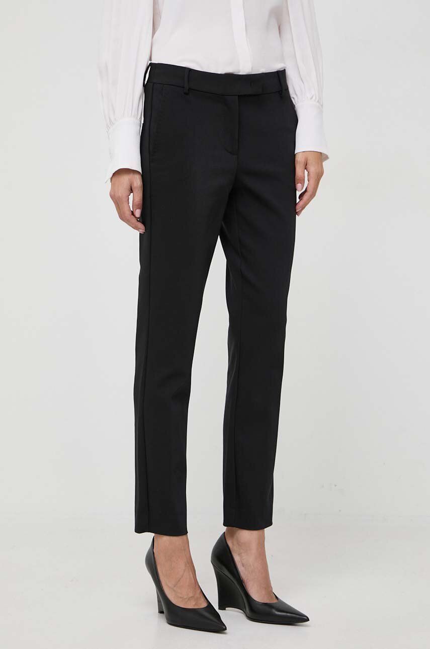 Marella pantaloni femei, culoarea negru, mulata, medium waist