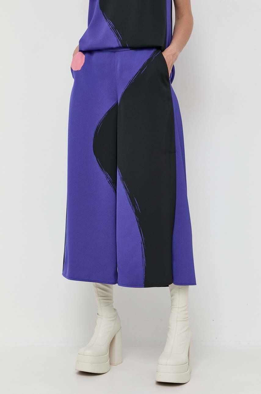 Levně Kalhoty Marella dámské, fialová barva, široké, high waist