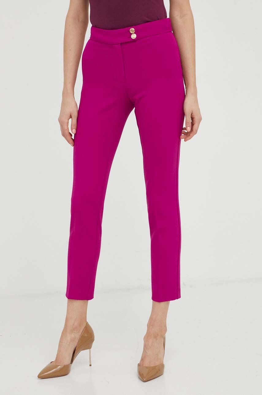 Levně Kalhoty Liu Jo dámské, fialová barva, jednoduché, medium waist