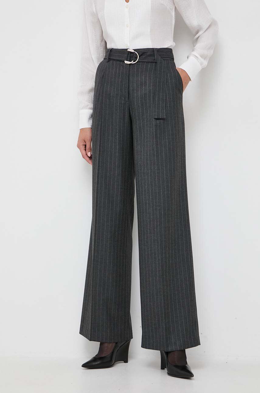 Kalhoty Liu Jo dámské, šedá barva, jednoduché, high waist - šedá - Hlavní materiál: 63 % Polyester