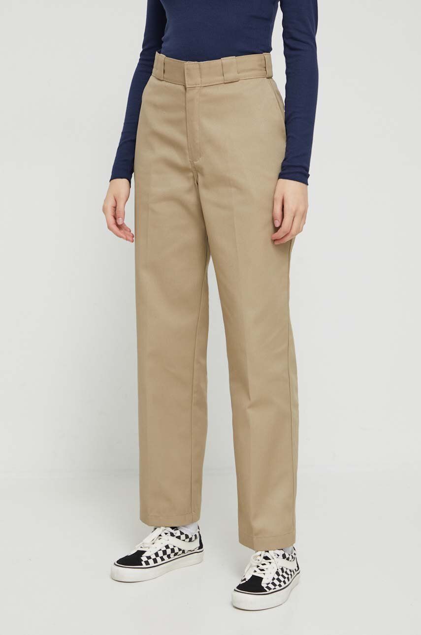 Kalhoty Dickies 874 dámské, béžová barva, jednoduché, high waist - béžová - 65 % Polyester