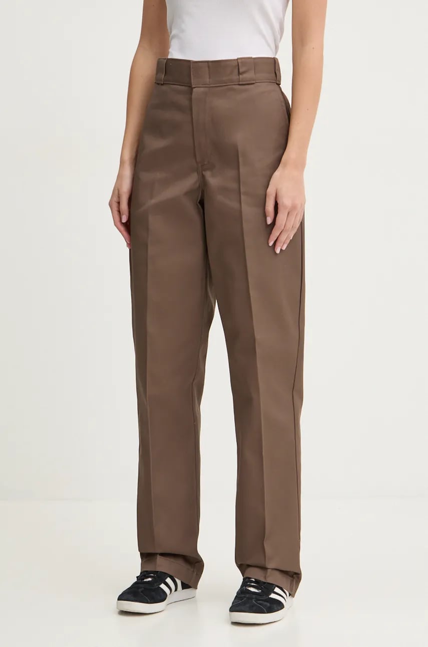 Dickies pantaloni 874 femei, culoarea maro, drept, high waist Dickies pantaloni 874 femei, culoarea maro, drept, high waist