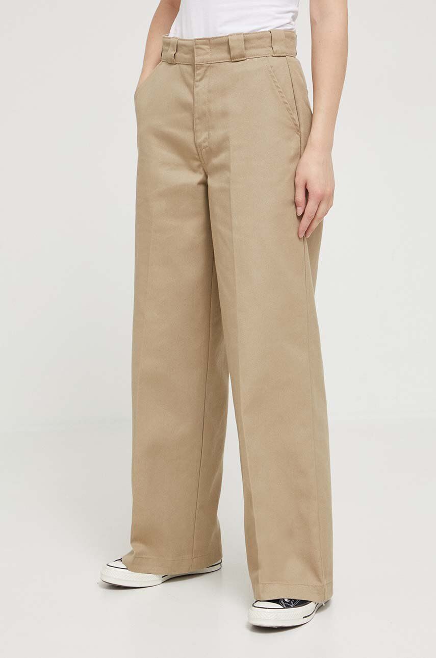 Dickies pantaloni femei, culoarea bej, drept, high waist