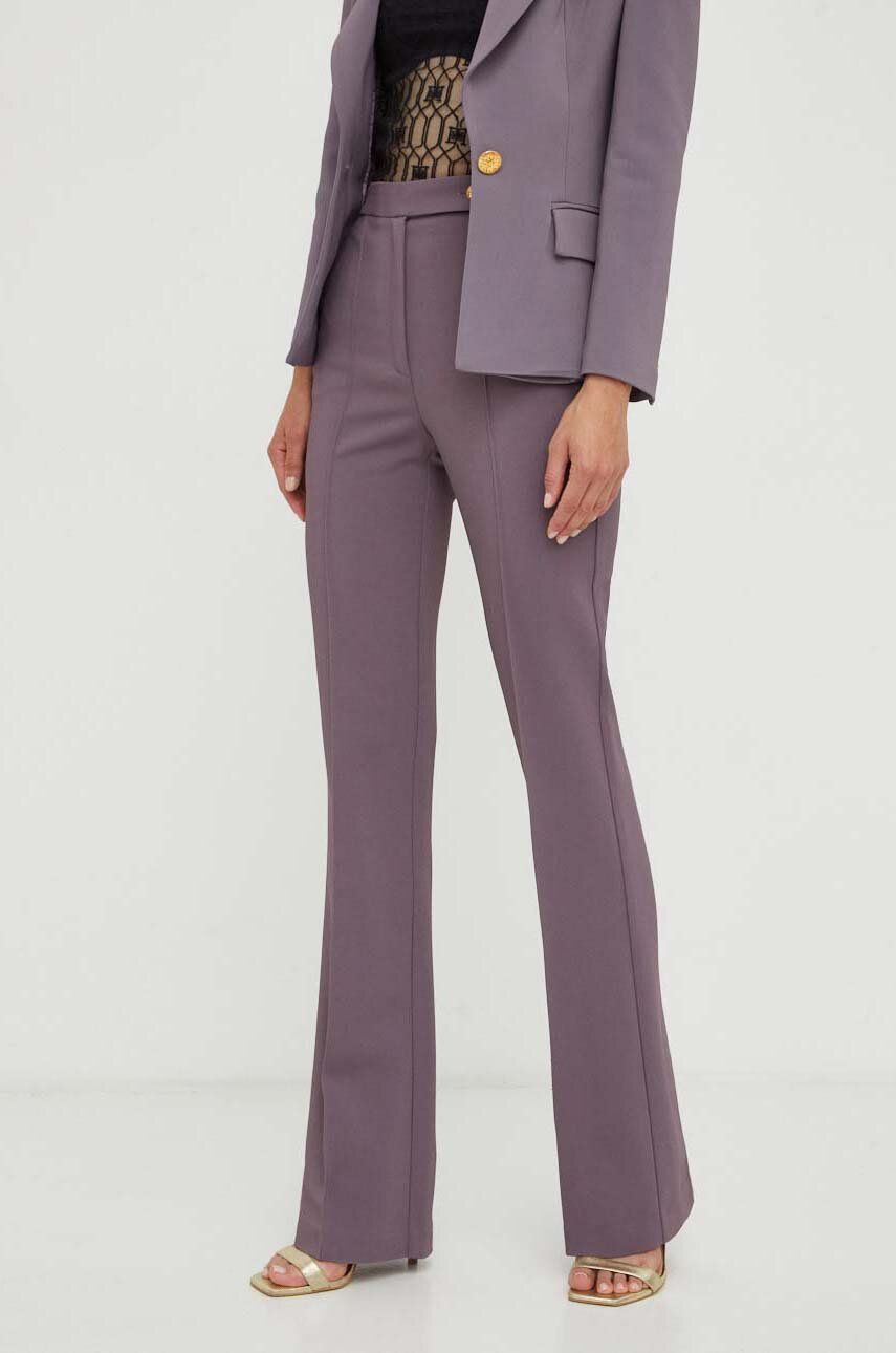 Elisabetta Franchi pantaloni femei, culoarea violet, evazati, high waist