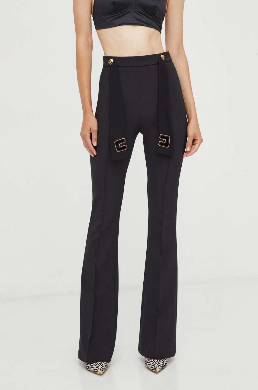 Kalhoty Elisabetta Franchi dámské, černá barva, zvony, high waist - černá - Hlavní materiál: 96 % Po