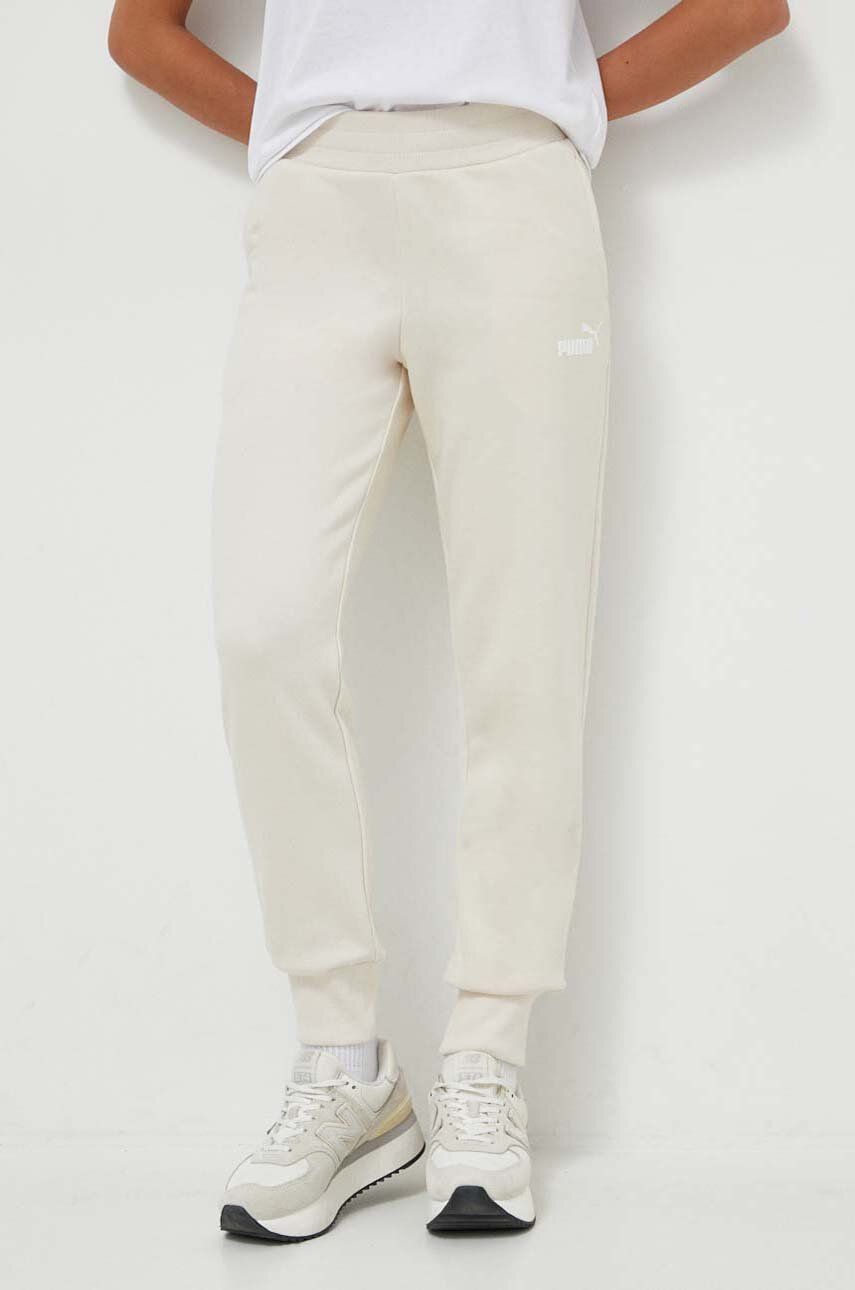Puma pantaloni de trening culoarea alb, neted