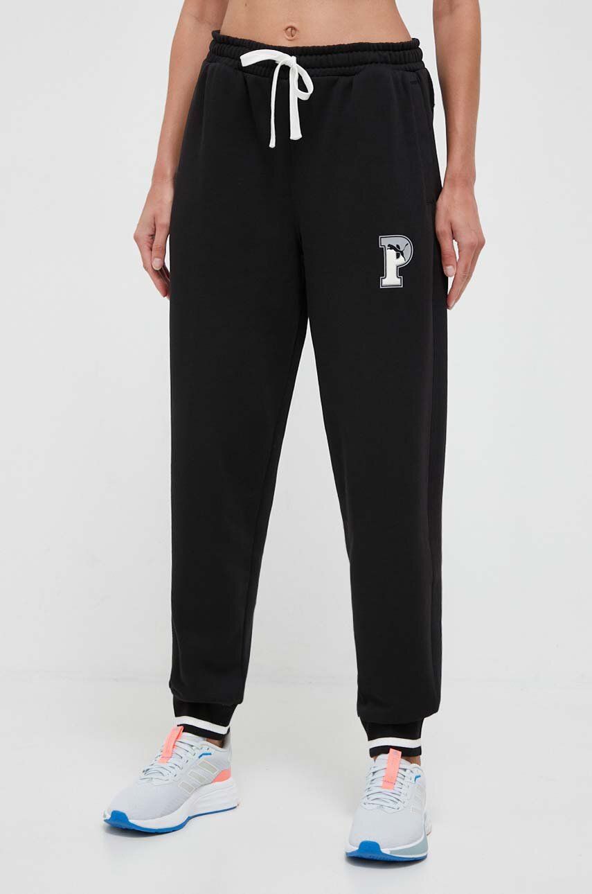 Puma pantaloni de trening culoarea negru, cu imprimeu