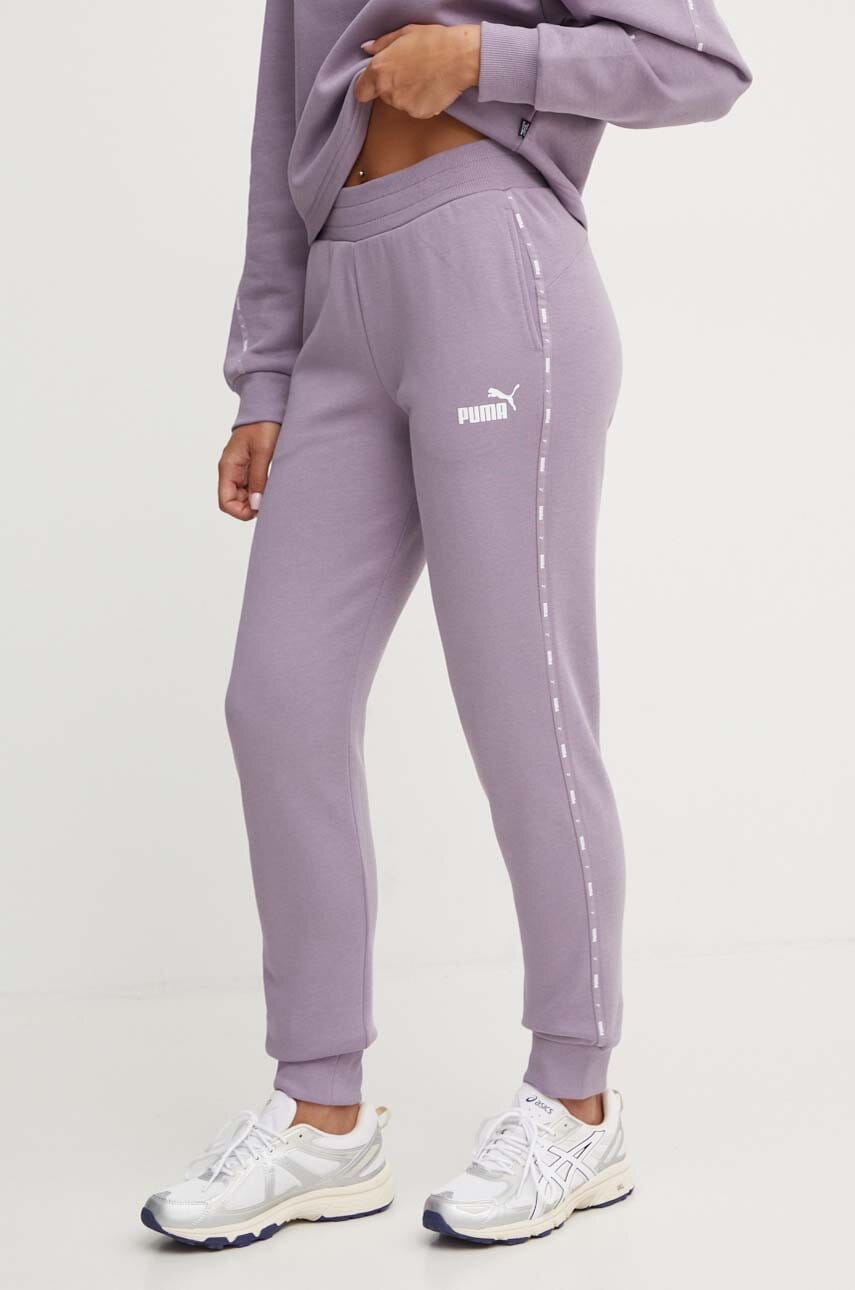 Puma pantaloni de trening Ess Tape culoarea violet, cu imprimeu