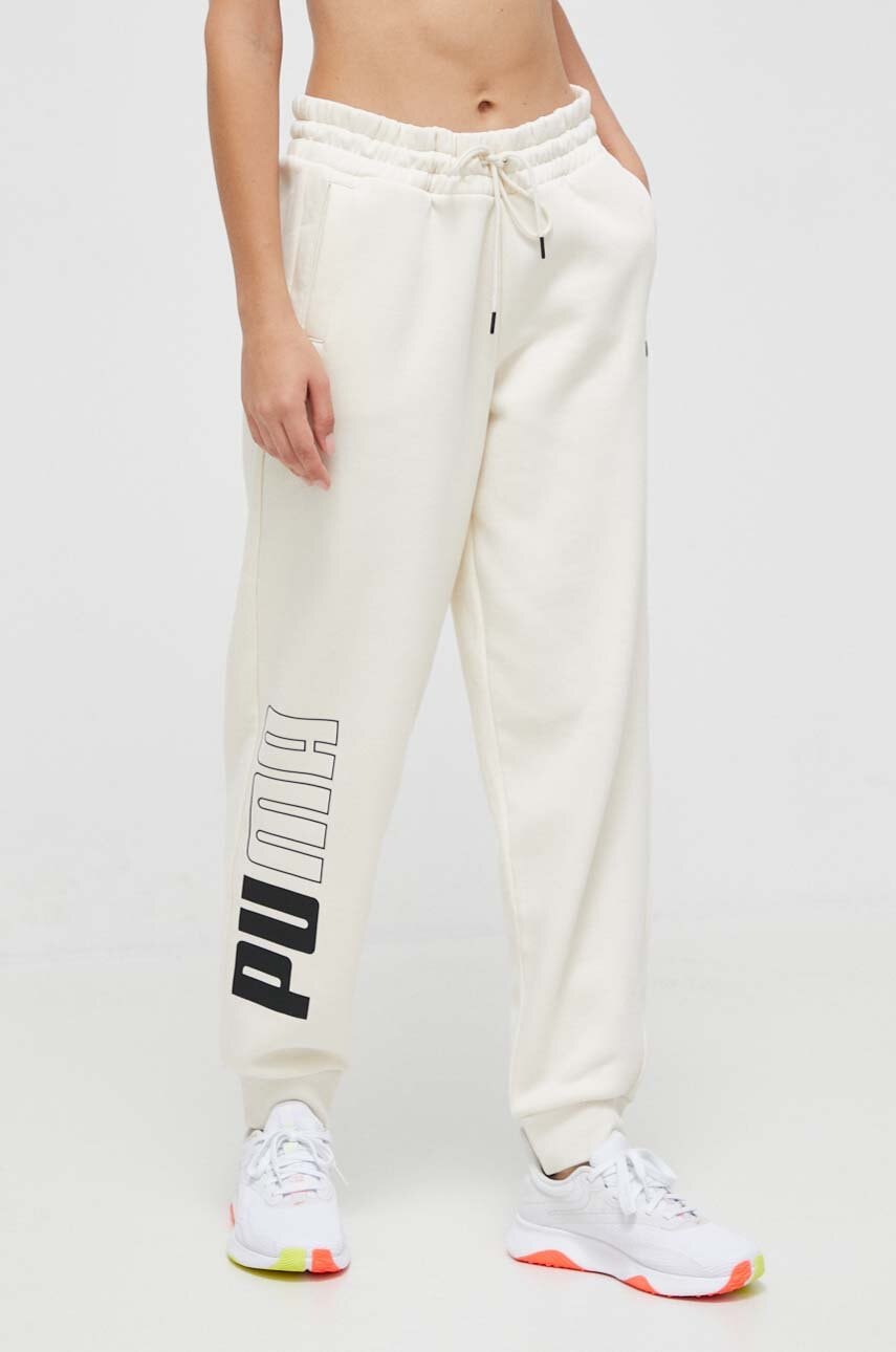 Puma Pantaloni De Trening Power Culoarea Alb, Cu Imprimeu