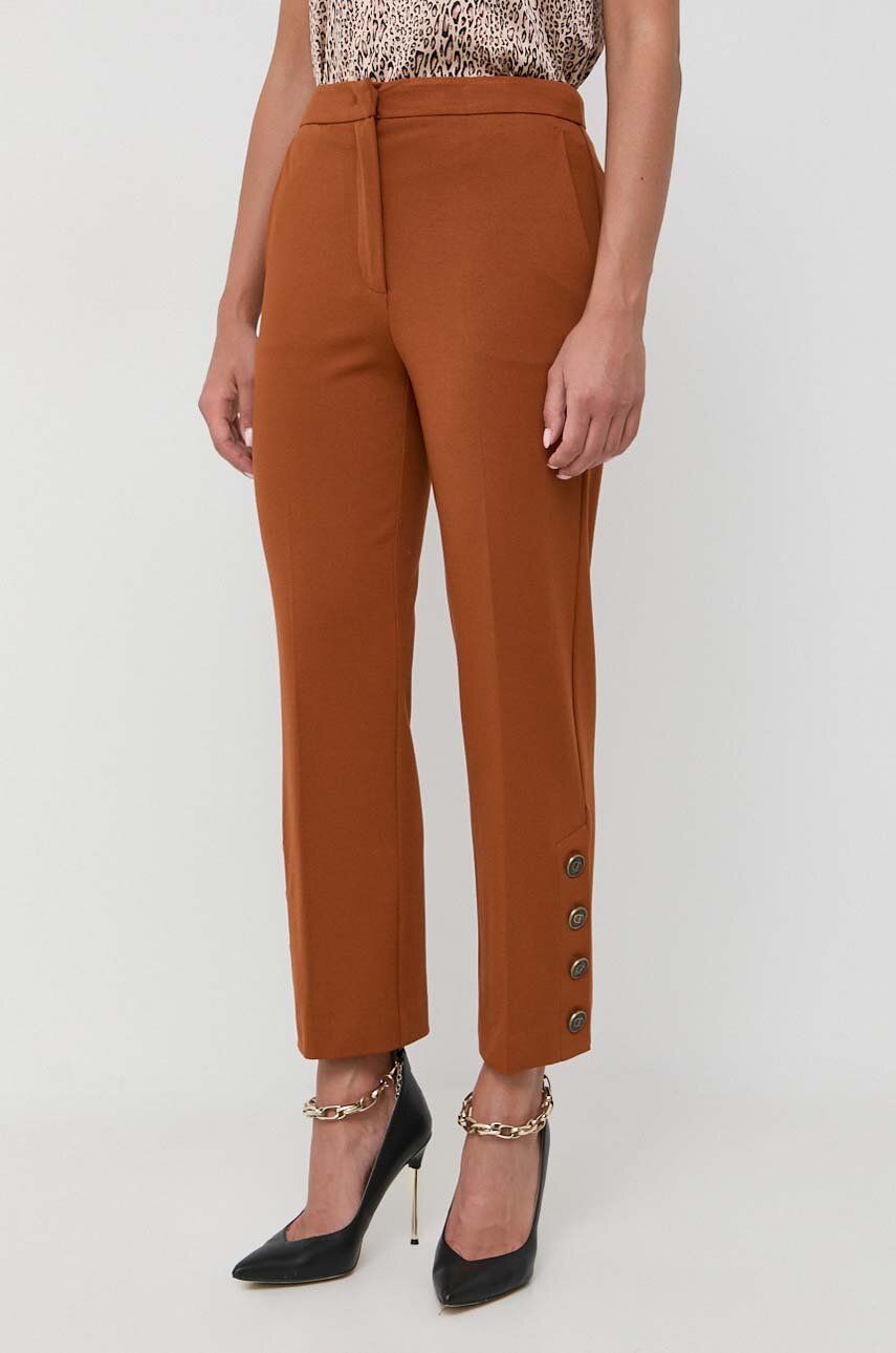 Kalhoty Twinset dámské, hnědá barva, jednoduché, high waist - hnědá - Hlavní materiál: 68 % Viskóza