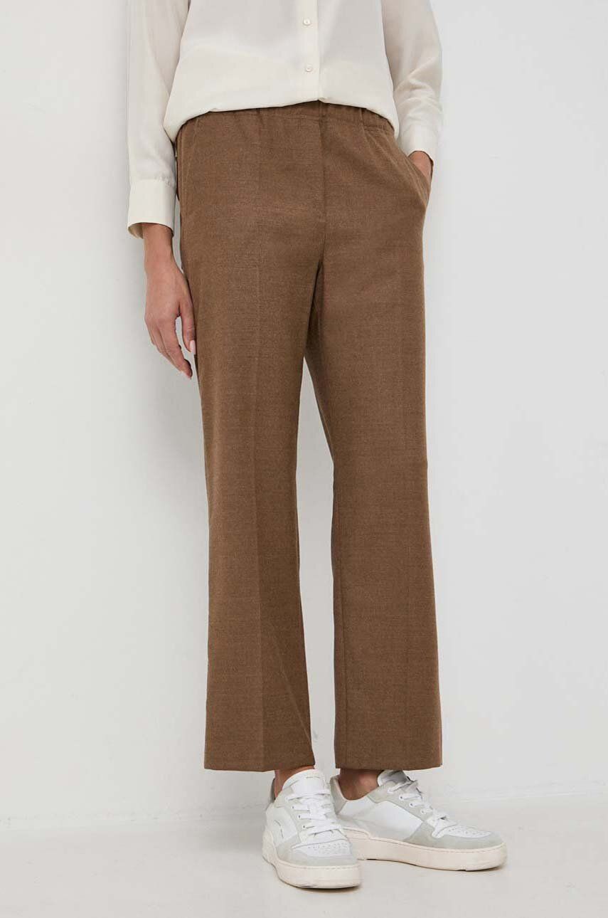 Levně Vlněné kalhoty Weekend Max Mara hnědá barva, jednoduché, high waist