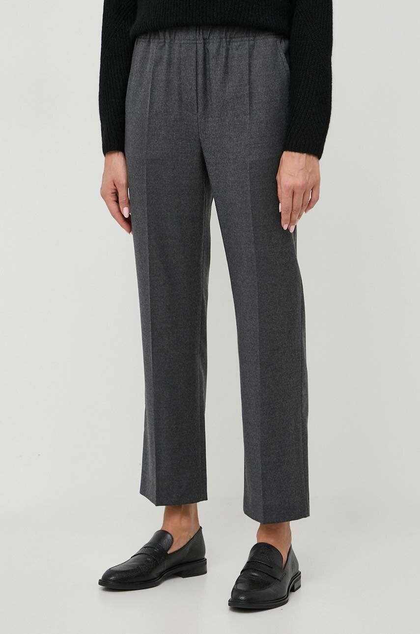 Weekend Max Mara pantaloni de lana culoarea gri, drept, high waist