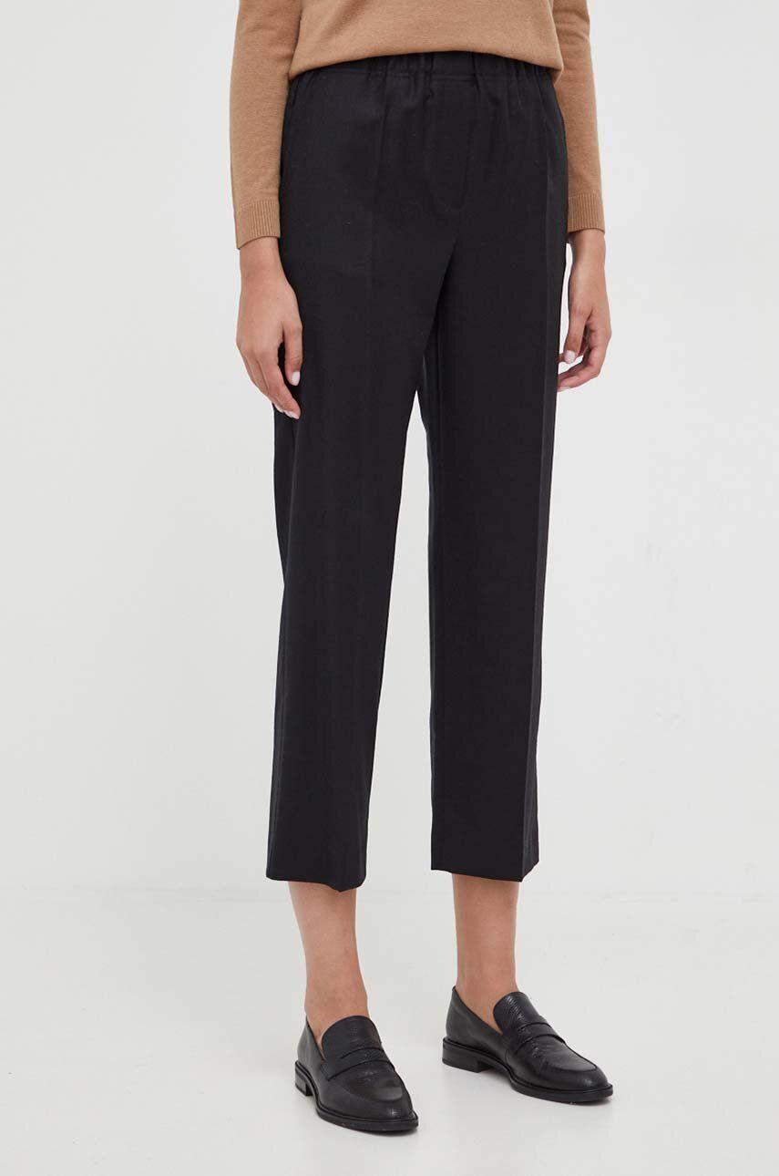 Vlněné kalhoty Weekend Max Mara černá barva, jednoduché, high waist - černá - 99 % Virgin vlna