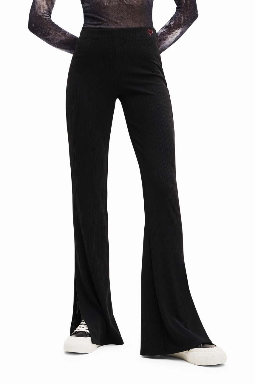 Desigual pantaloni femei, culoarea negru, evazati, high waist