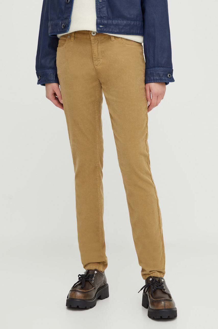 E-shop Manšestrové kalhoty Marc O'Polo béžová barva, medium waist