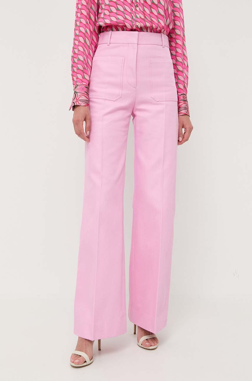 Kalhoty Victoria Beckham dámské, růžová barva, široké, high waist - růžová -  Hlavní materiál: 
