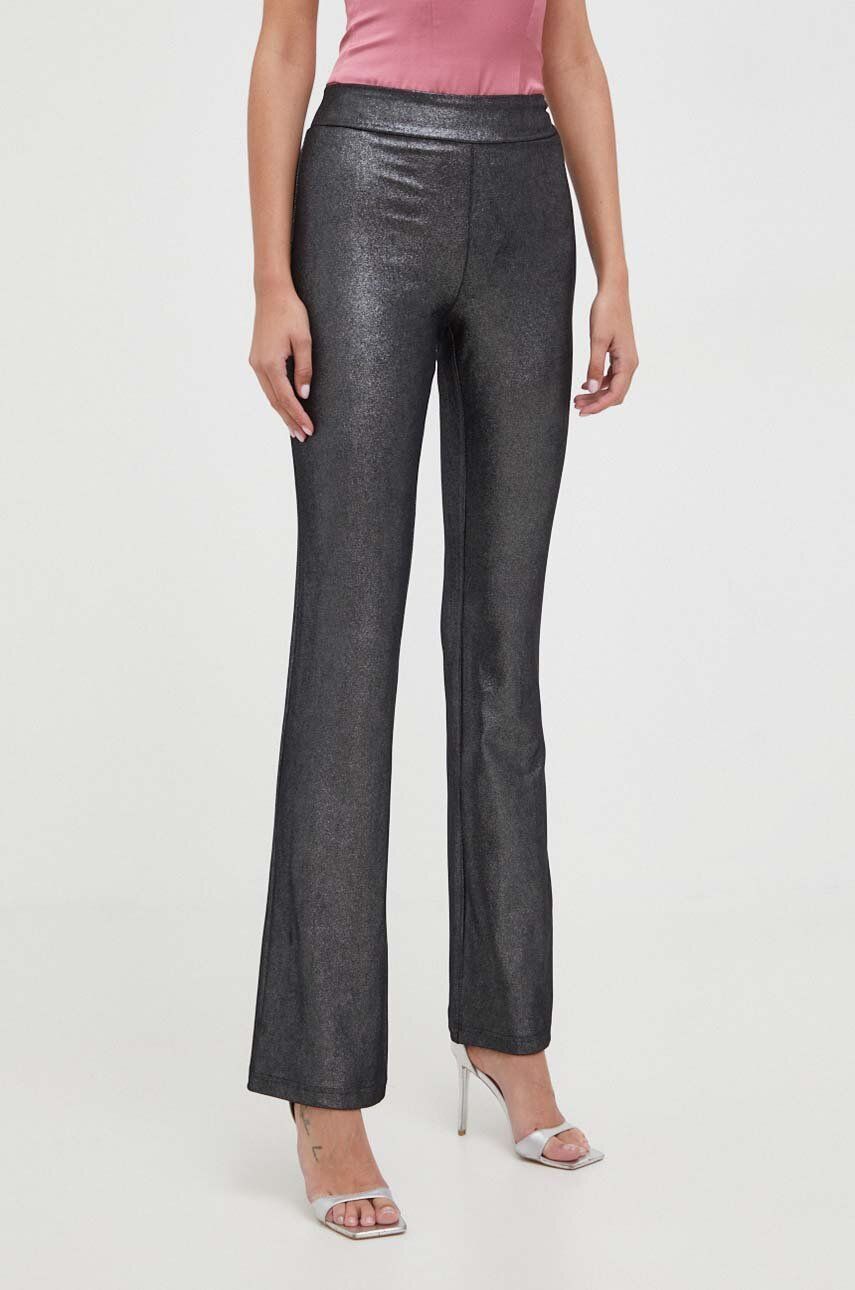 Kalhoty Guess dámské, šedá barva, zvony, high waist - šedá - 88 % Polyester