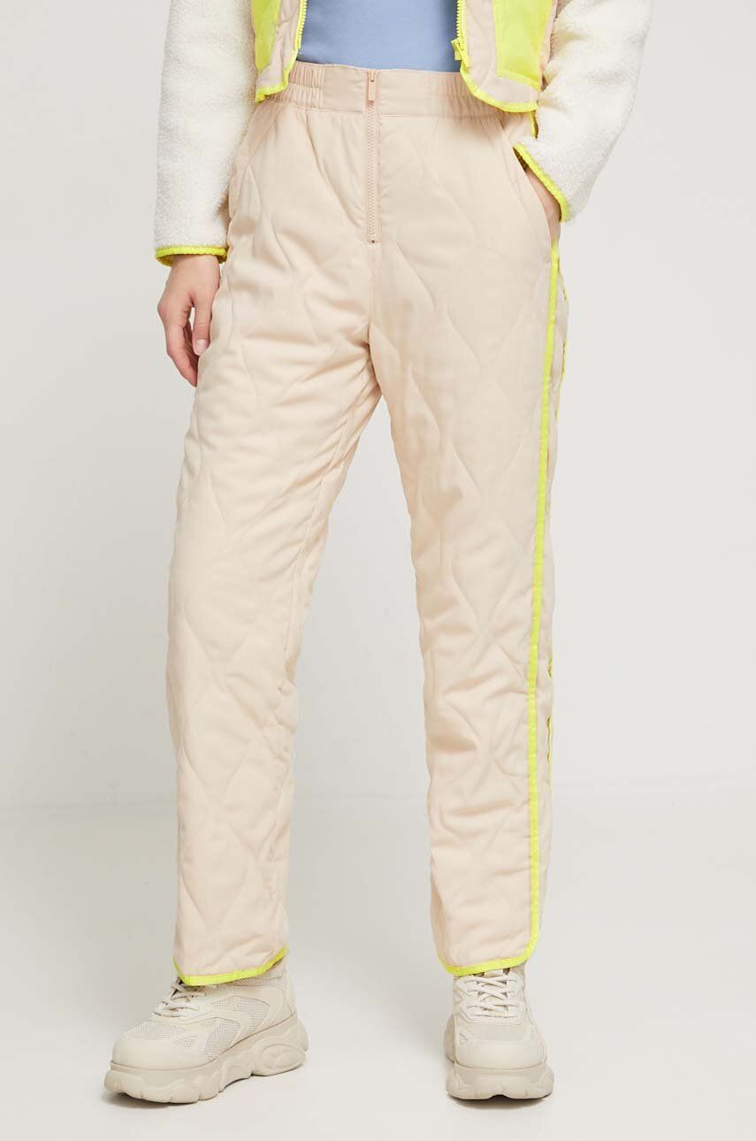 Kalhoty UGG dámské, béžová barva, jednoduché, high waist - béžová - Hlavní materiál: 100 % Polyester