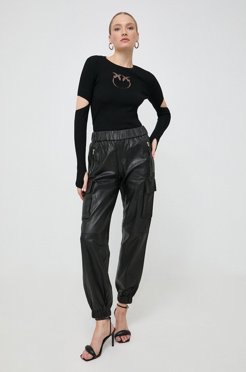 E-shop Kožené kalhoty Notes du Nord dámské, černá barva, high waist