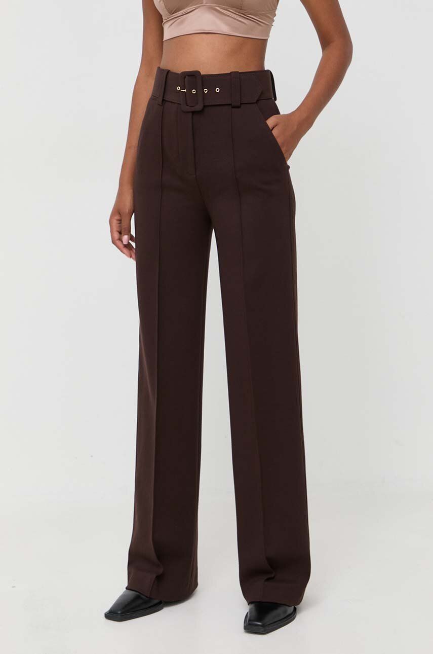 Luisa Spagnoli pantaloni femei, culoarea maro, lat, high waist