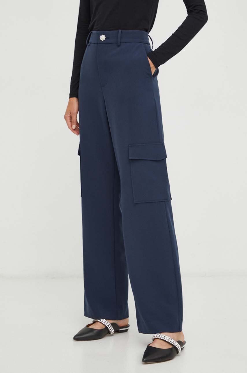 Custommade Pantaloni Femei, Culoarea Albastru Marin, Drept, High Waist