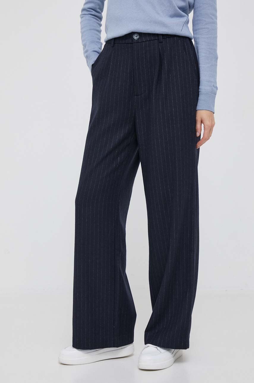Pepe Jeans pantaloni din lana culoarea albastru marin, drept, high waist