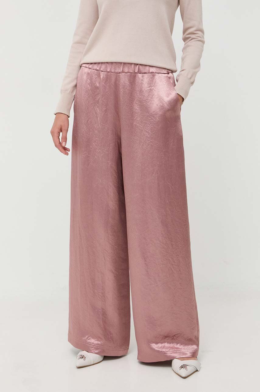 Levně Kalhoty Max Mara Leisure dámské, růžová barva, široké, high waist