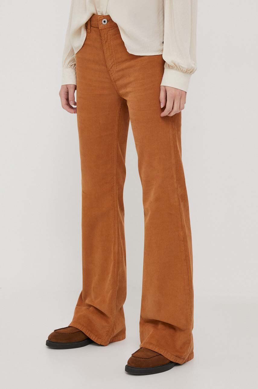 Pepe Jeans Pantaloni WILLA Femei, Culoarea Bej, Evazati, High Waist