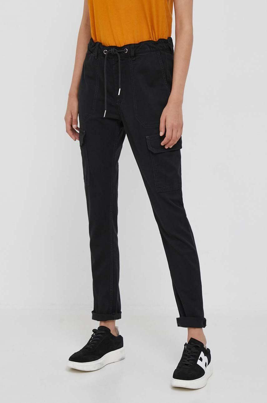 Kalhoty Pepe Jeans Cruise dámské, černá barva, přiléhavé, high waist - černá - Hlavní materiál: 49 %