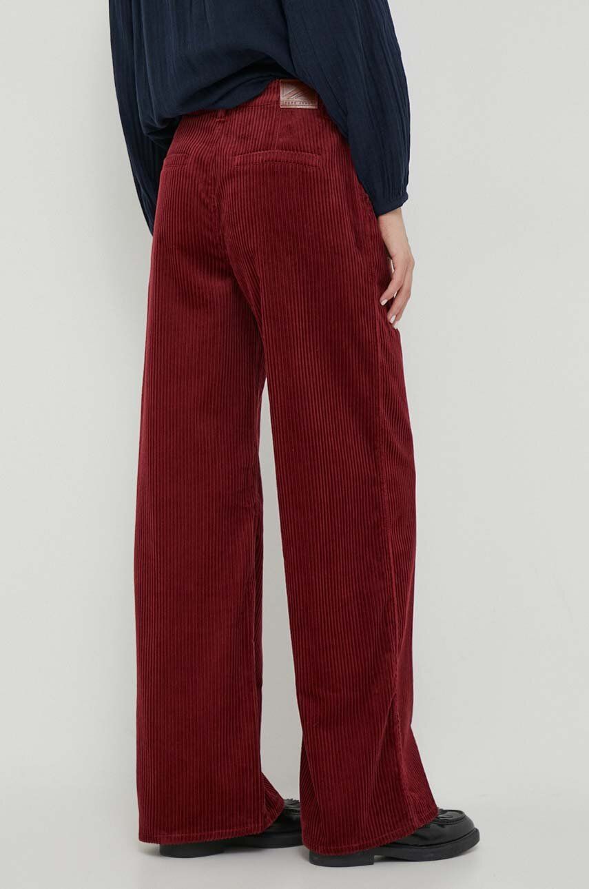 Kalhoty Pepe Jeans CECILIA CORD dámské, vínová barva, široké, high waist - burgundské - Hlavní mater