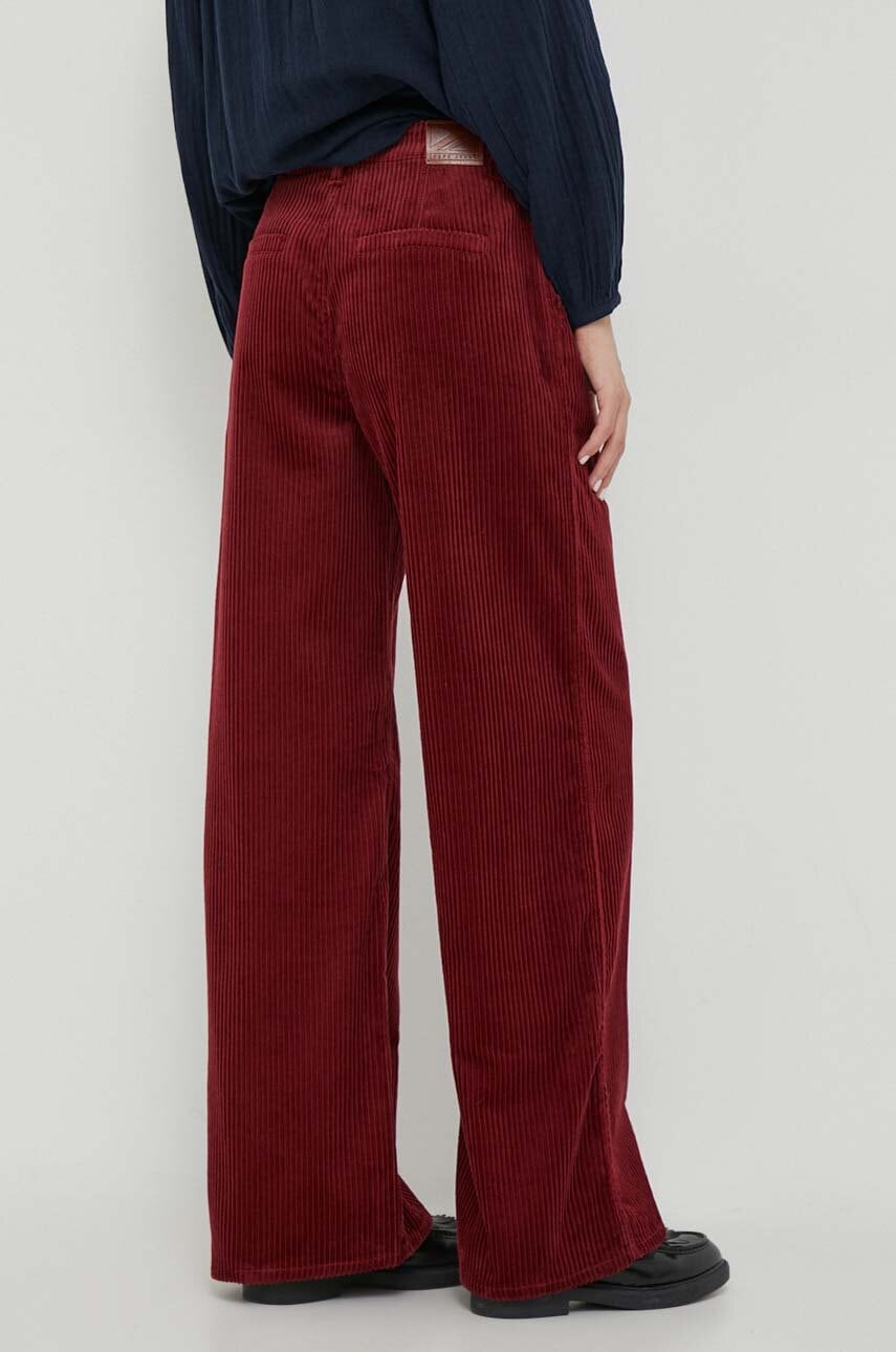 Pepe Jeans Pantaloni Cecilia Cord Femei, Culoarea Bordo, Lat, High Waist