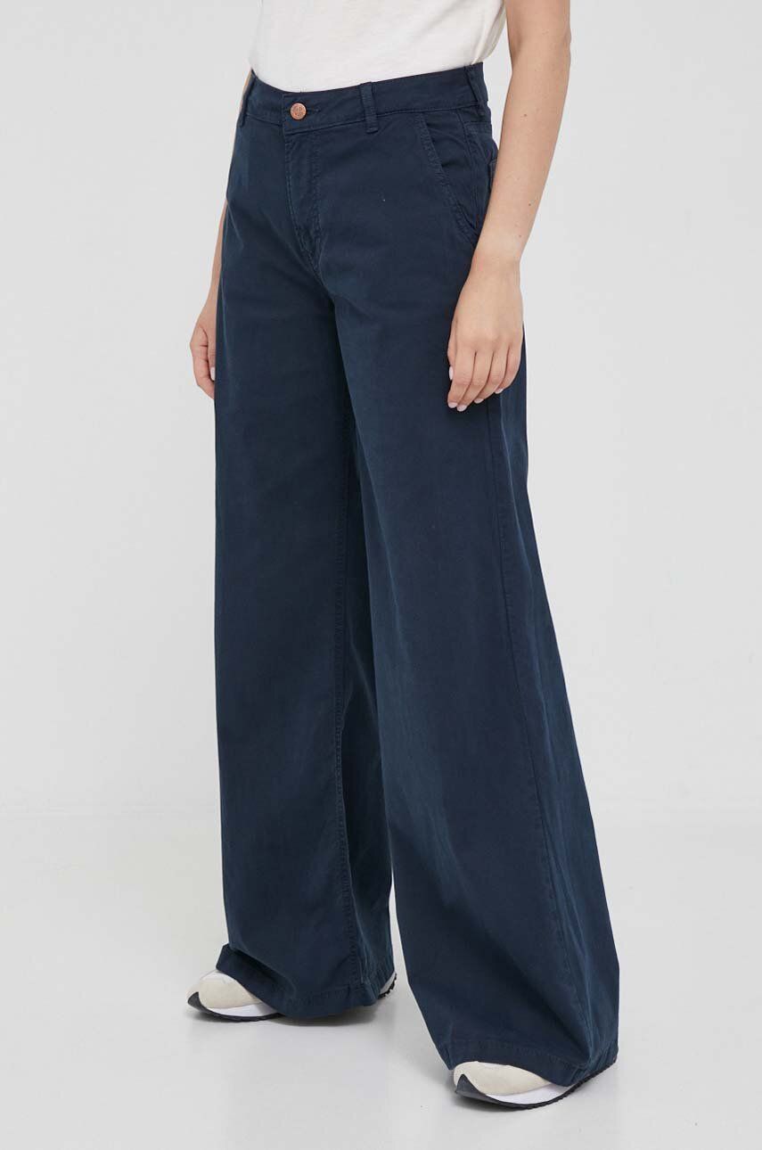 Kalhoty Pepe Jeans dámské, tmavomodrá barva, široké, high waist - námořnická modř - Hlavní materiál:
