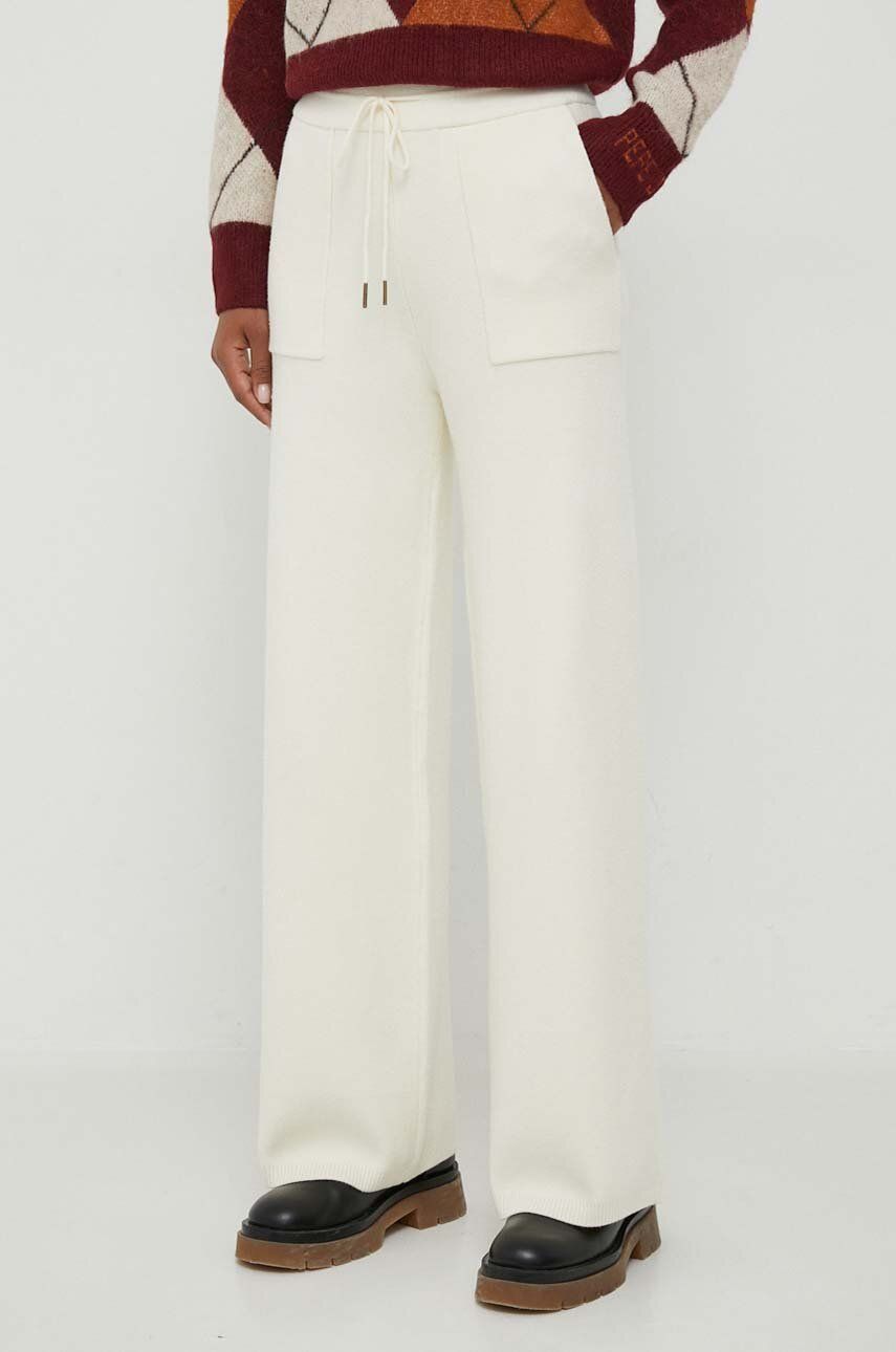 Kalhoty Pepe Jeans dámské, béžová barva, široké, high waist - béžová - 50 % Viskóza