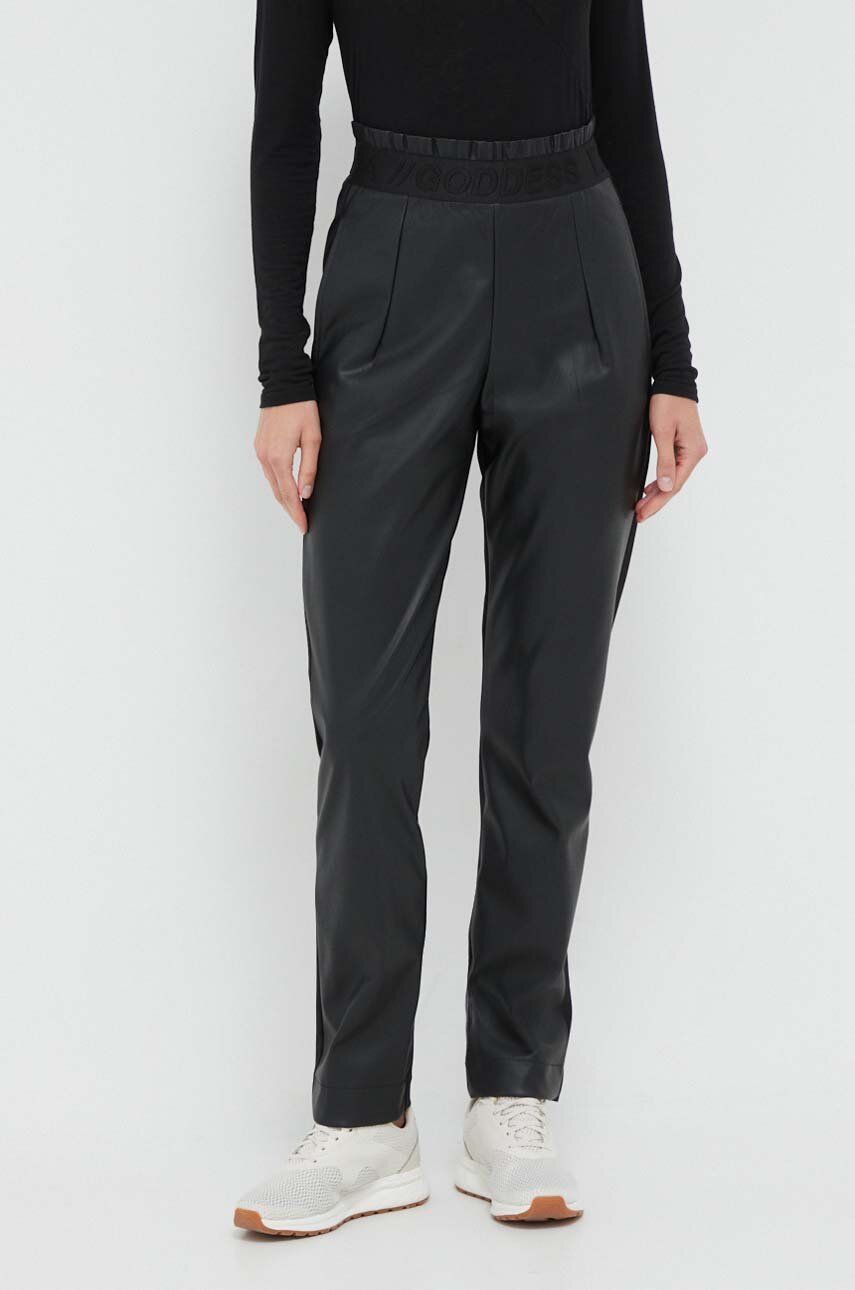 Kalhoty Deha dámské, černá barva, jednoduché, high waist - černá - Vnitřek: 100 % Polyester Mat