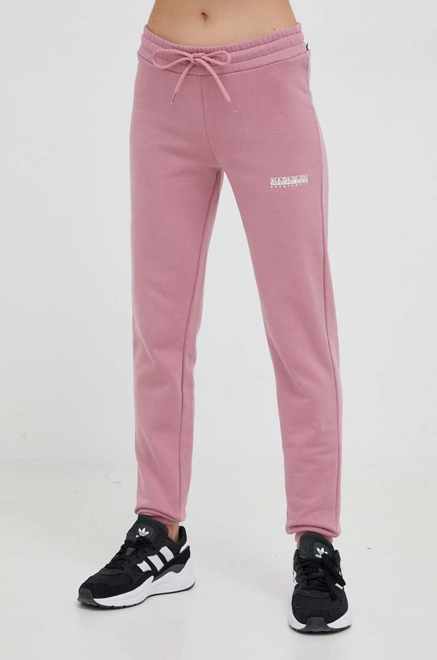 Napapijri pantaloni de trening culoarea roz, neted