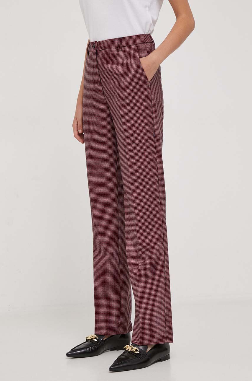 Kalhoty s příměsí vlny United Colors of Benetton růžová barva, jednoduché, high waist