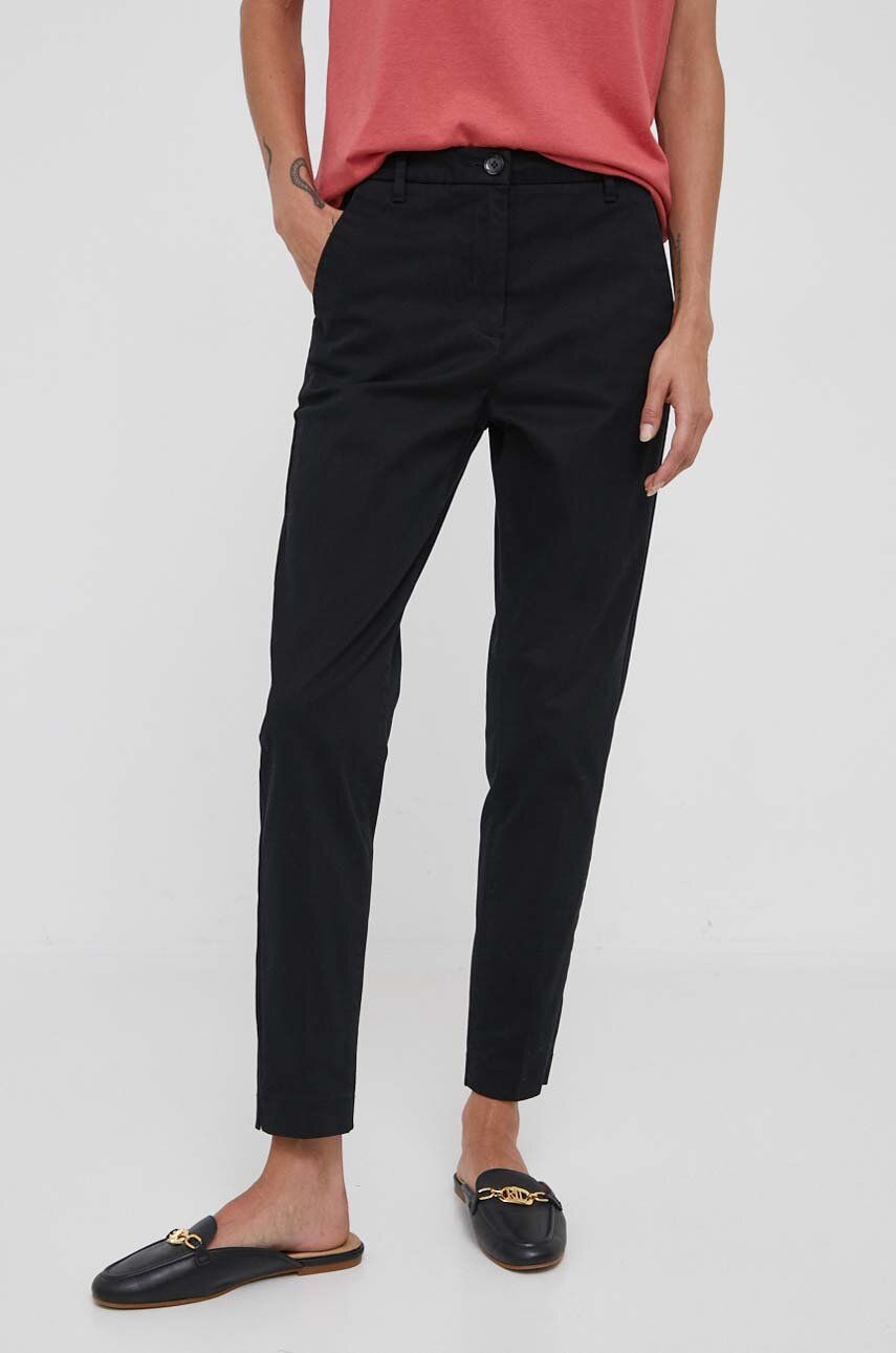 Kalhoty Sisley dámské, černá barva, přiléhavé, high waist - černá - 98 % Bavlna