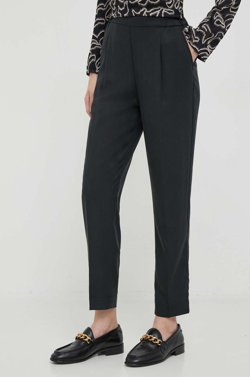 Sisley pantaloni femei, culoarea negru, drept, high waist