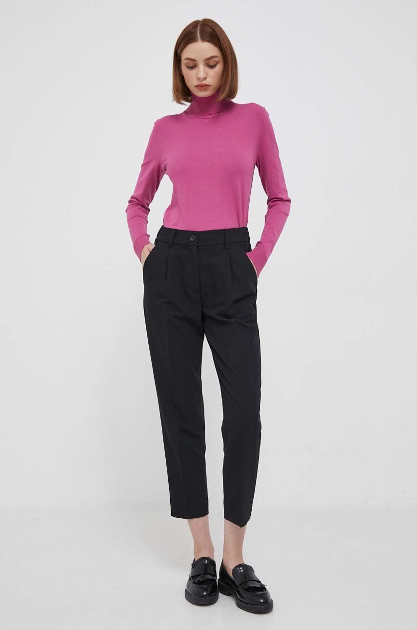 E-shop Kalhoty Sisley dámské, černá barva, jednoduché, high waist