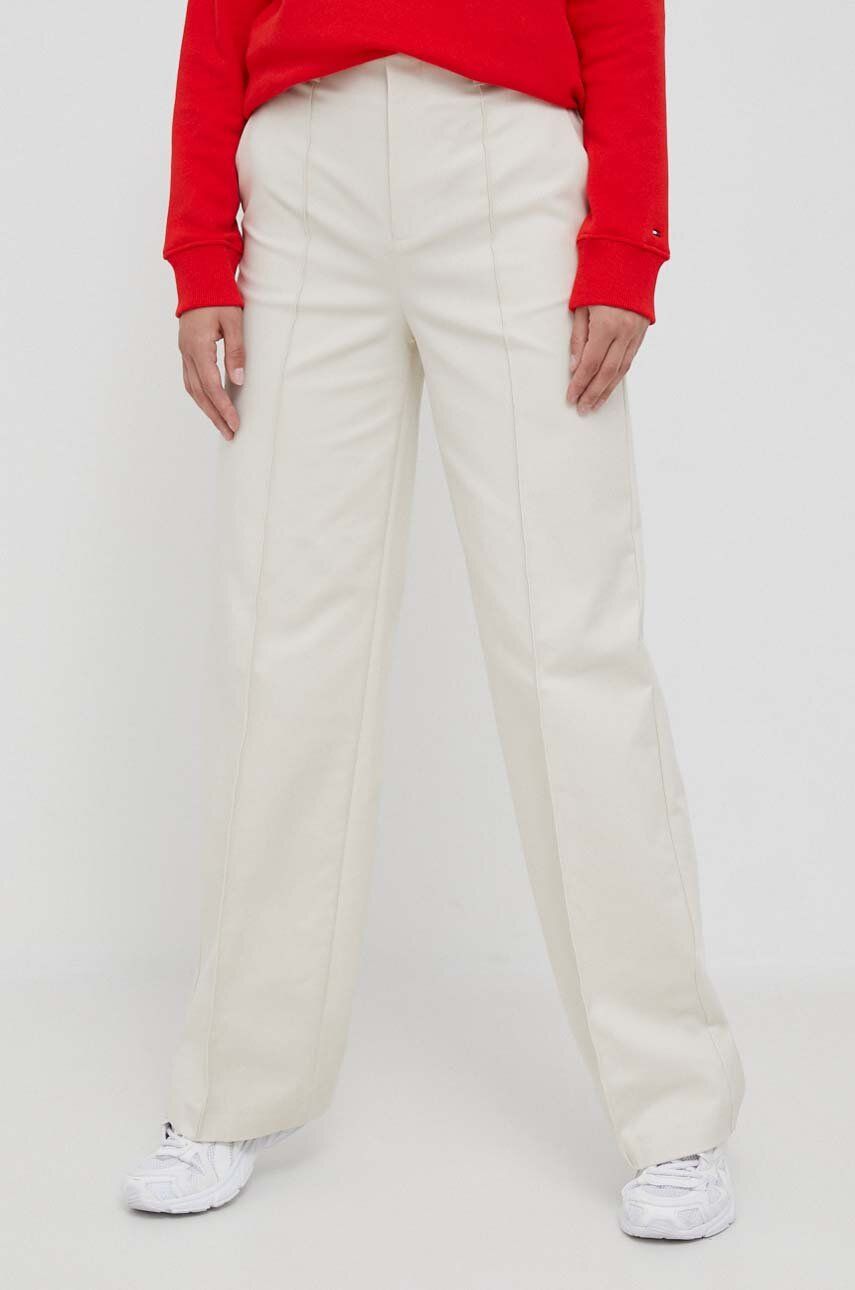 Kalhoty Sisley dámské, béžová barva, široké, high waist - béžová - 98 % Bavlna