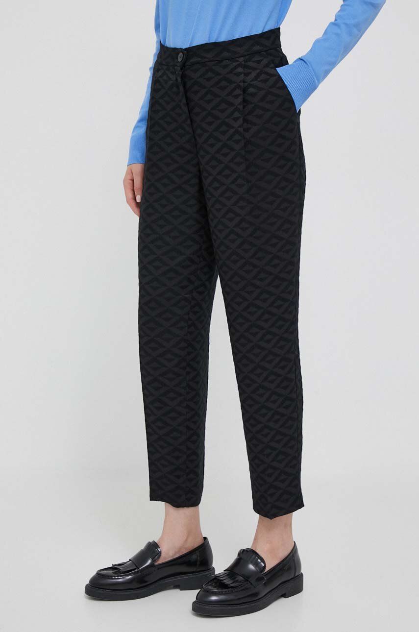 Sisley pantaloni femei, culoarea negru, fason tigareta, high waist