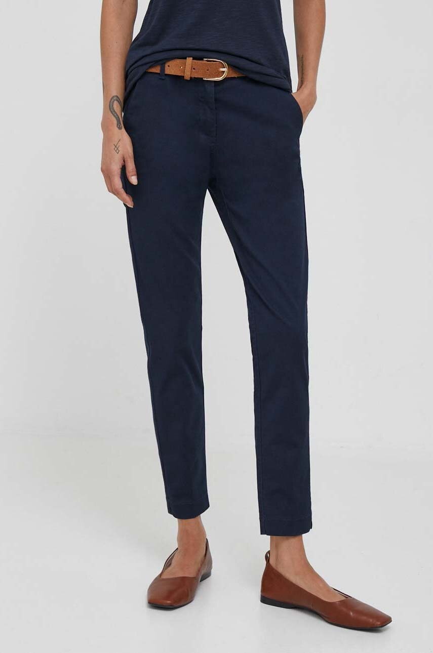 Sisley Pantaloni Femei, Culoarea Albastru Marin, Mulata, High Waist