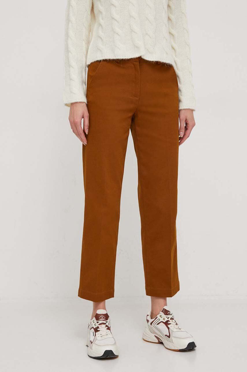 E-shop Kalhoty Sisley dámské, hnědá barva, jednoduché, high waist