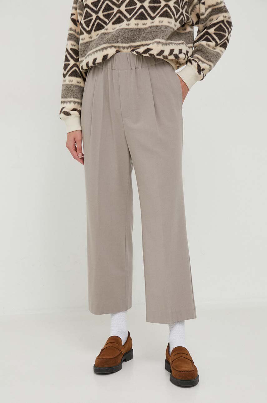 Sisley pantaloni din lana culoarea gri, lat, high waist