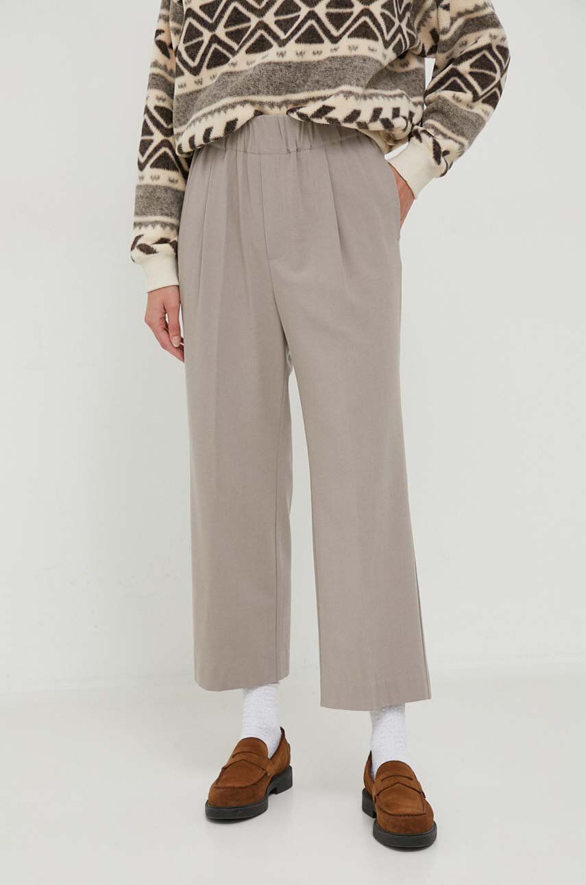 Sisley Pantaloni Din Lana Culoarea Gri, Lat, High Waist