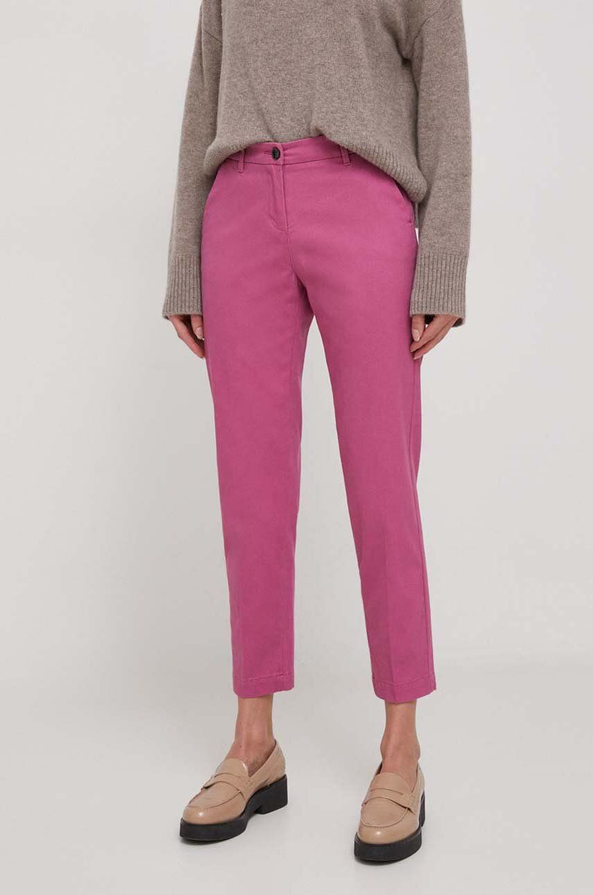 Sisley Pantaloni Femei, Culoarea Roz, Drept, Medium Waist