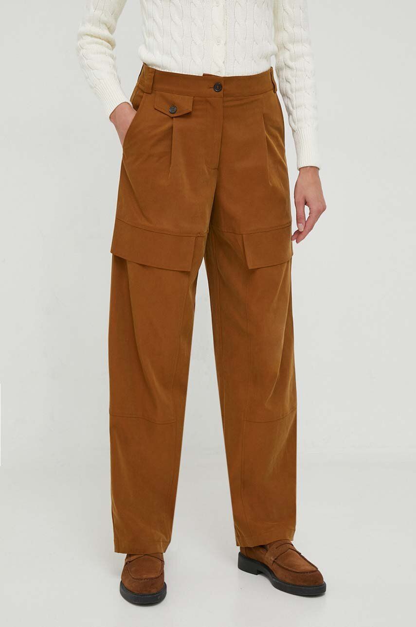Levně Kalhoty Sisley dámské, hnědá barva, široké, high waist