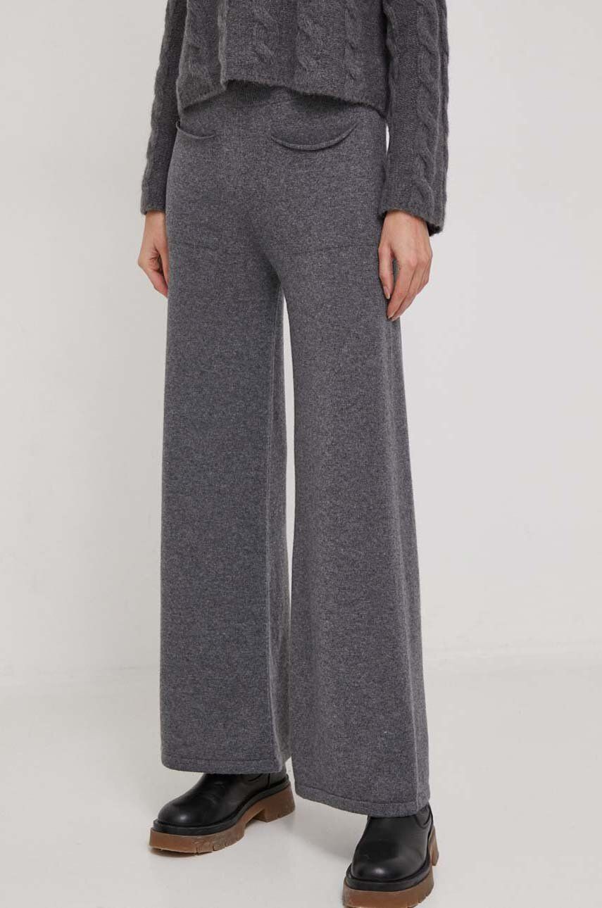 Sisley pantaloni de lana culoarea gri, lat, high waist
